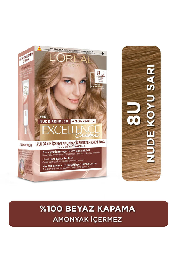 Excellence Creme Nude Renkler Saç Boyası – 8u Nude Koyu Sarı
