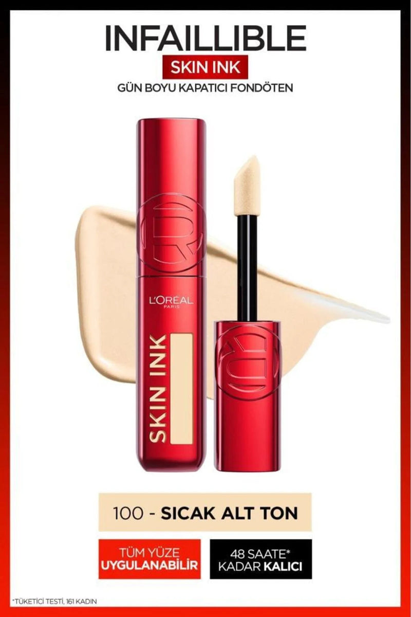 Skin Ink Gün Boyu Kapatıcı Fondöten - Sıcak Alt Ton 100
