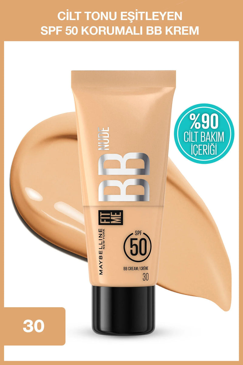 Fit Me Nude Cilt Bakımı Etkili Nemlendirici SPF50 BB Krem - Nötr Açık Ton