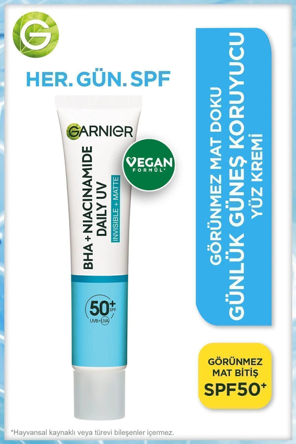 Saf ve Temiz Bha Niasinamid Yüz Güneş Kremi Görünmez Mat Doku SPF50+ & Nemlendirici Krem Hediye
